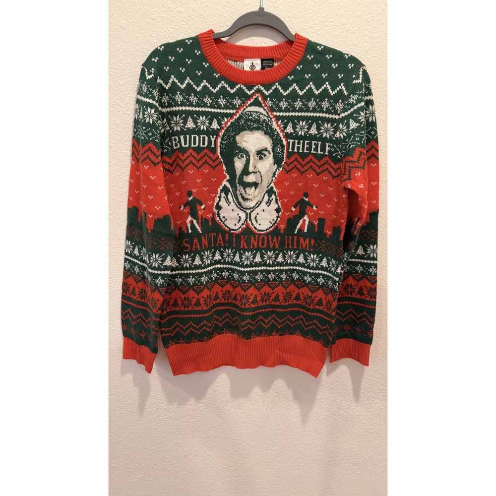 Elf Sweater Mens Small Red Green Buddy The Elf Santa I Know Him Knit Holiday